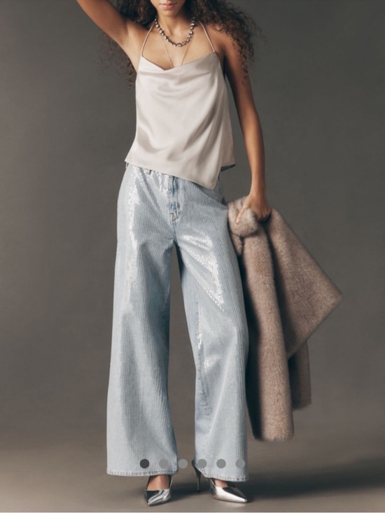 Pilcro Denim - Anthropologie Pilcro Sequin Skater High Rise Wide Leg Jeans Sparkle Sz 27 NEW